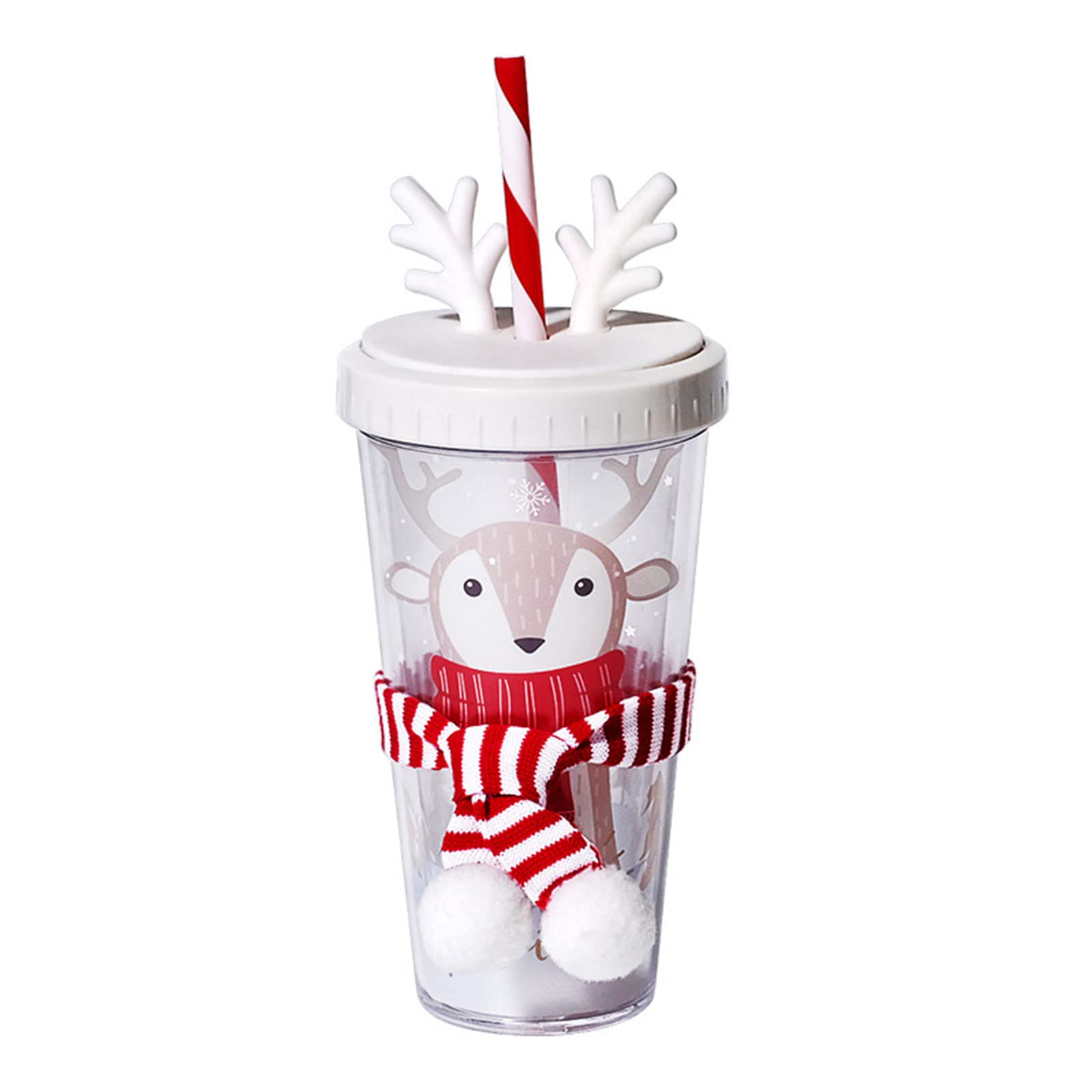 MALSSE Wall Straw Cup with Lid Large Capacity Travel Mug/Elk Shaped Drinking Bottle Tumblers with Lids and Straws Party