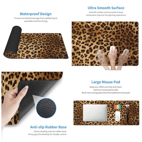 Tapis de souris léopard 30 x 80 cm lavable et imperméable pour clavier - 3