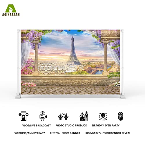 Aoihrraan 3x2m Eiffel Tower Backdrop Wisteria Flowers Paris City View European Famous Building Photography Background Wedding Bridal Shower Party Vacation Travel Decoration Photo Studio Props - Image 2