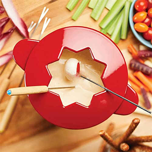 Foto von YA JU Gusseisen Fondue Topf Set für Fleisch, Käse, Gusseisen Schokolade Fondue Topf Set mit 6 Fondue Gabeln, 11-teilige Käse Fondue Set servieren 6 Personen (Gusseisen Fondue Topf)