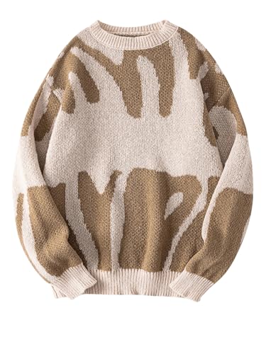 Floerns Girl's Colorblock Crew Neck Long Sleeve Pullovers Drop Shoulder Knitted Sweaters