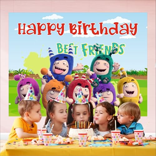 Image of Oddbods Theme Backdrop | Backdrop for Birthday Decoration | Happy Birthday Banner for Decoration (Pack of 1, Multicolor, Size: 5x4 Feet)