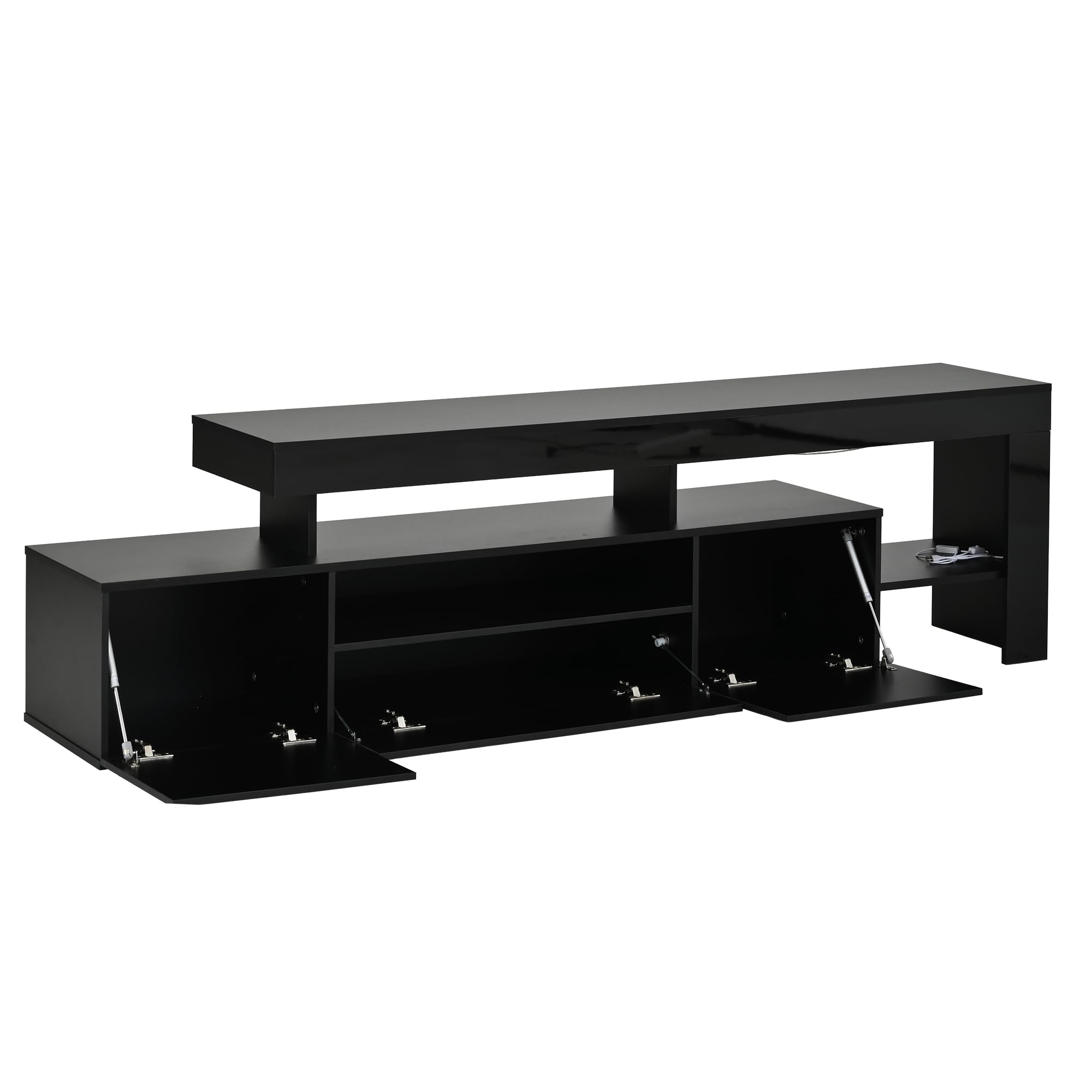 192 x 37 x 53 cm, mobile TV con 3 armadi, supporto e mobile TV, mobile basso lucido e tavolino TV, mobile TV e cassettiera, adatto per televisori da 85 pollici, nero