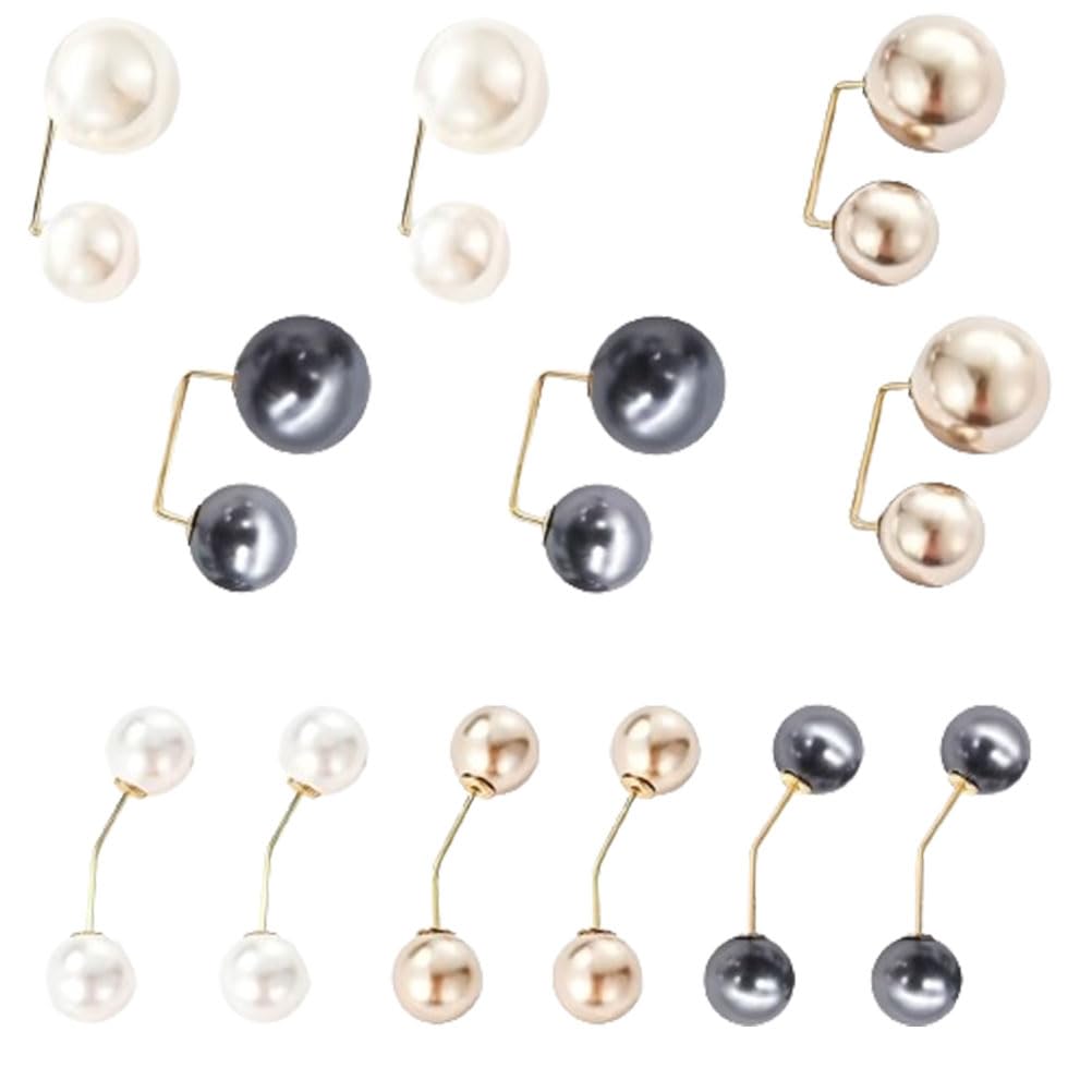 Set 12 Spille A Doppia Perla Artificiale – Clip Per Abiti, Cardigan, Sciarpe E Borse – Bijou Elegante Per Matrimoni E Uso Quotidiano - 3