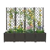 FONSOLUM Garden Planter with Trellis, 4 Pcs Raised Garden Bed Outdoor Planter Box, 56" Tall Floor Plant Bed Detachable Lattice Trellis for Climbing Growing, Privacy Screen for Patio Backyard Balcony