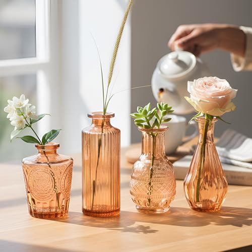 Image of TIED RIBBONS Glass Bud Vases for Flowers - Pack of 10 Antique Glass Centrepiece for Mini Flowers- Antique Collections for Floral Arrangements Home Decorations Item for Home Decor Item