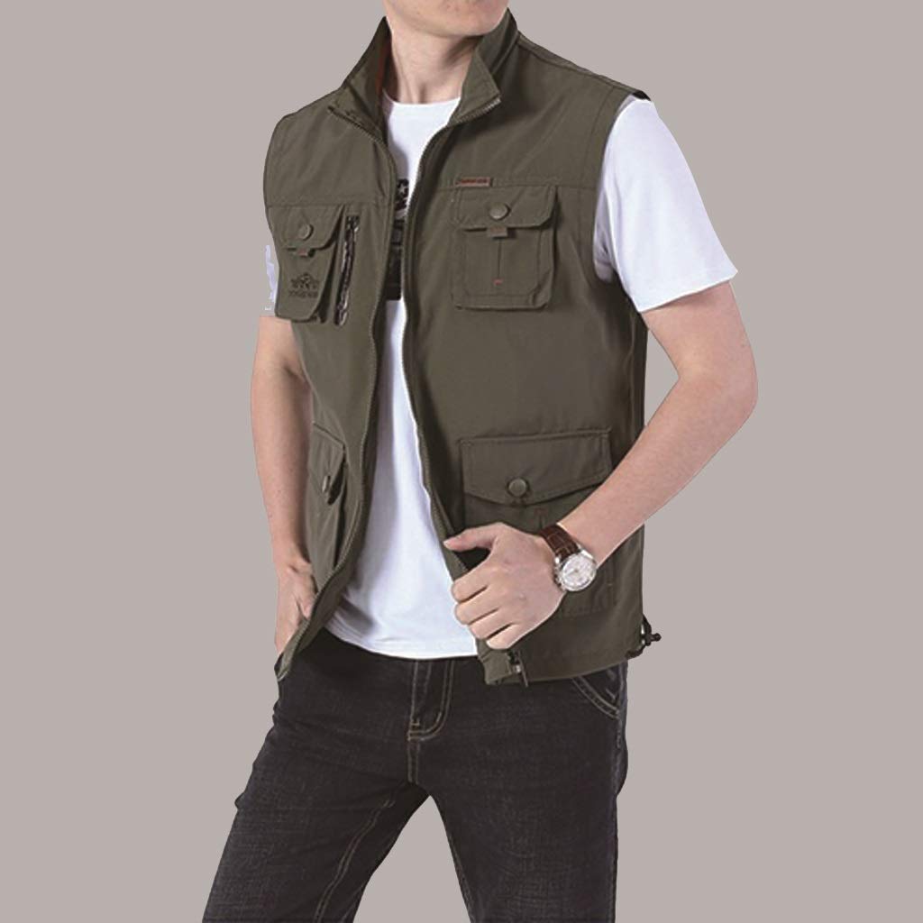 EPANO Gilet da Pesca Sottile da Uomo in Alpinismo Outdoor Multifunzionale da Pesca Gilet in Rete Multitasche (Color : Khaki, Size : XL)