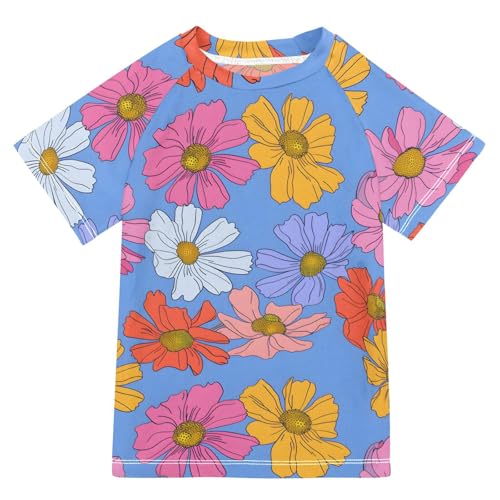 ALAZA Kids Rash Guard Girls Toddler Swim Shirts Short Sleeve Cosmos Flower UPF 50+ 3T