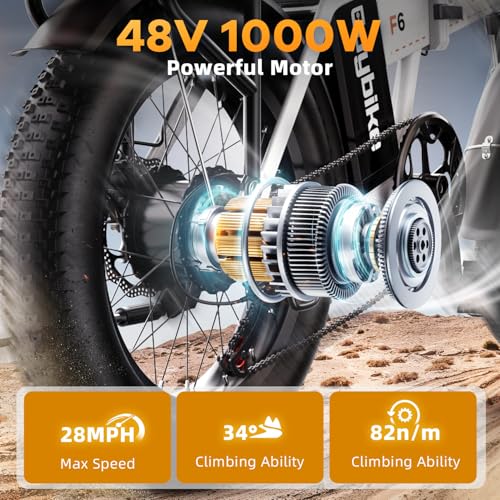 Image of 1000W Folding Electric Bike,48V 20AH Removable Battery E Bike,30+MPH,80 Miles Max Range Electric Bike for Adults,20 inch Fat Tire Foldable ebike,Adult Electric Bicycle for Commute Beach Snow