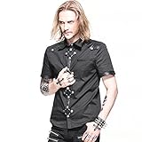 Black Shirt for Men Steampunk Short Sleeves Blouse Tops Rock Shirt with Snap Buttons