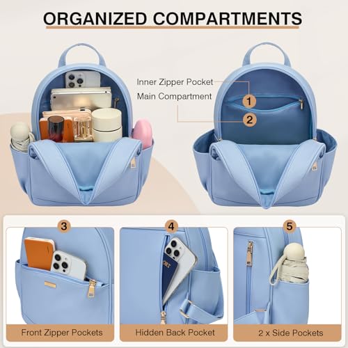 Marvolia Mini Backpack for Women - Leather Backpack Cute Backpacks with Multiple Pockets for Travel College Work - Blue by Marvolia - Used condition - Image 4