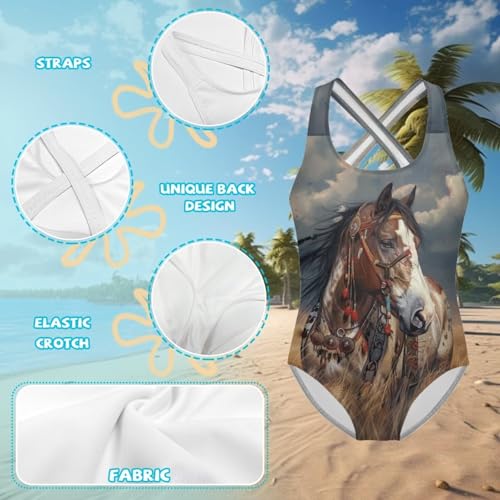 Image of WELLFLYHOM Girls' One Piece Swimsuit for Age 5-14 Cross Back Full Coverage Swimwear Sleeveless Bathing Suits