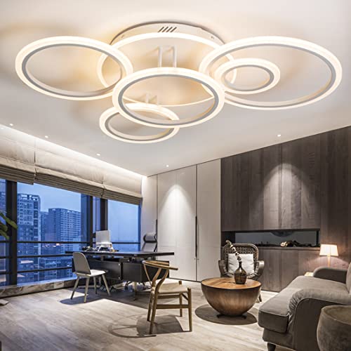 Ceiling Light Fixtures,Modern Led Ceiling Light Dimmable Close to Ceiling Light Fixtures 69W LED Flush Mount Ceiling Light 6 Rings Living Room Light Fixtures Ceiling Lamps for Bedroom Dining Room