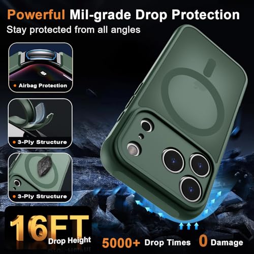 Image of MOCCA Strong Magnetic Compatible with iPhone 17 Pro Max Case [Compatible with Magsafe] [Full Camera Protection] Slim Translucent Matte Shockproof Phone Case Cover,Midnight Green