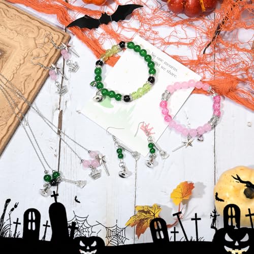 Friendship Matching Bracelets, Crown Witch Hat Earrings Necklace BFF Bracelets for 2 Best Friends, Party Favors Accessories Gifts for Women Teens Fans Dress Decor4