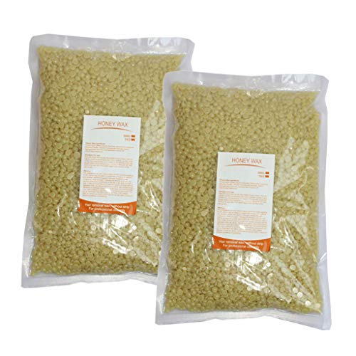 LoveinDIY 2Bags/1000g Hard Wax Beads Beans, Facial Arm Leg Depilatory Solid Hot Film Waxing Pellets Body Bikini Hair Removal - Honey