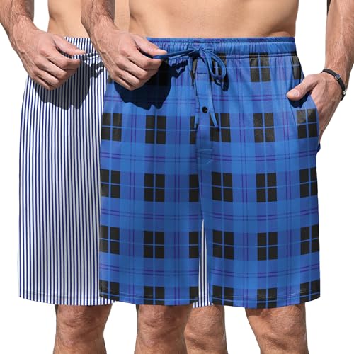 Image of Ekouaer Men's Pajama Shorts Soft Sleepwear Bottoms Elastic Waistband Loungewear Breathable Men Shorts with Pockets