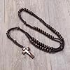 Holibanna Unisex Wooden Cross Necklace with Beaded Chain Vintage Style Rosary Beads for Casual Wear Religious Occasions and Special Events Coffee Color #4