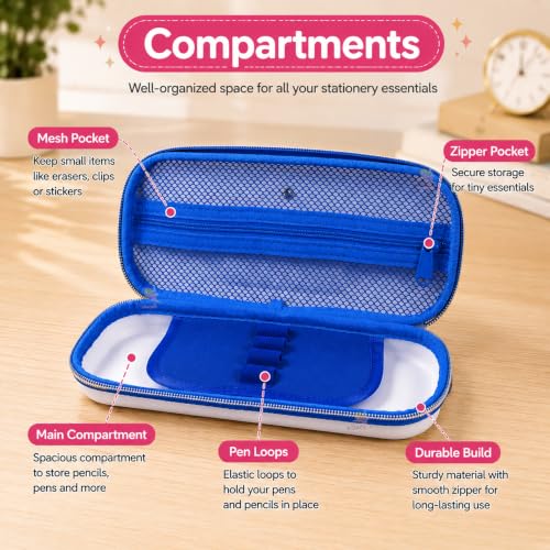 Image of WISHKEY Cute Cow Pencil Box for Kids Hard Shell EVA Pencil Case with Magnetic Closure Mesh Pocket Pen Holders & Dual Zipper Large Capacity Pencil Pouch for Boys Girls School Stationery Box Multicolor