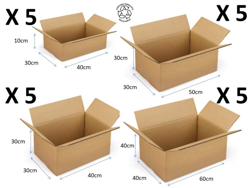 KIT PROMO SCATOLE 20 PEZZI : scatole americane ad onda singola (scatola monoonda) 5 pz 40x30x10 + 5 pz 40x30x30 + 5 pz 50x30x30 + 5 pz 60x40x40 imballo cartone neutro spedizioni e magazzino archivio