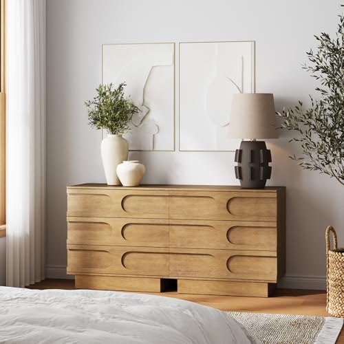 Image of Nathan James Iris 3 Drawer Dresser, Mid-Century Modern Solid Wood Dresser for Living Room, Light Brown