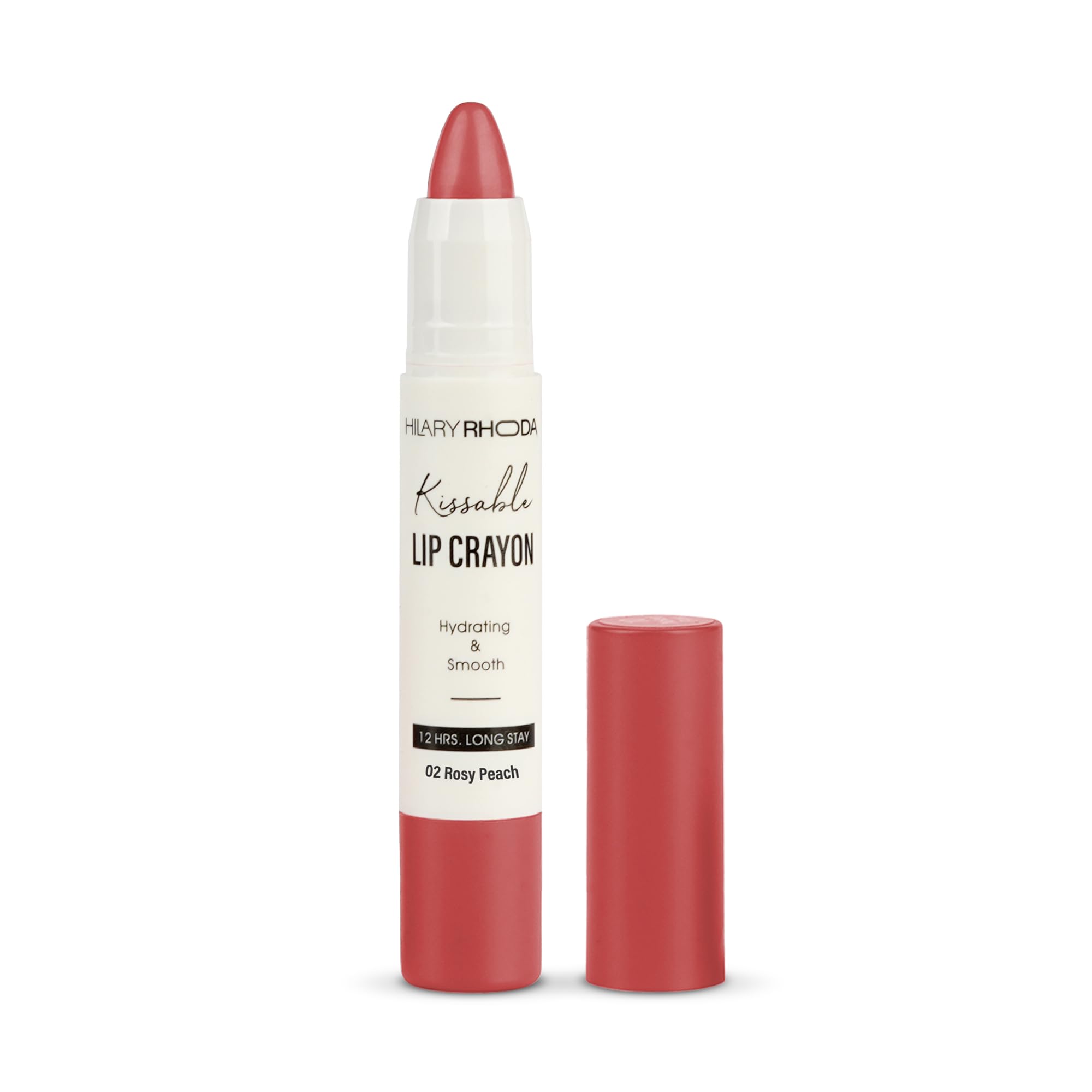 Hilary Rhoda Kissable Lip Crayon |12-Hour Stay | Highly Pigmented Matte Finish | Smudge-Proof & Transfer proof Lipstick | Retractable Lip Crayon | 3.5g - (Rosy Peach | Shade 02)