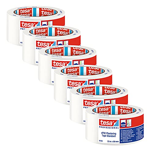 tesa PVC Putzband Standard 60399 glatt Abdeckband für Putz- und Malerarbeiten - zum Abkleben und Abdecken - weiß - je 33 m x 50 mm | 6er Pack
