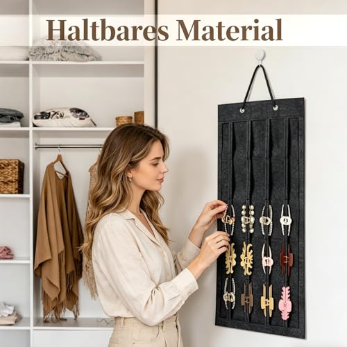 unbholkk Haarspangen Aufbewahrung, Haarschmuck Aufbewahrung, Hängender Haarschmuck Organizer 80x35cm Für Haaraccessoires (Dunkelgrau)