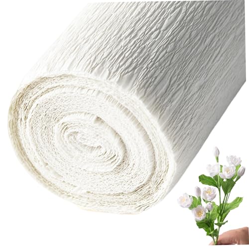 Rollo de papel crepé, 1 rollo de papel crepé blanco grueso de 98x20, hojas resistentes a desgarros para hacer flores y decoraciones de fiestas