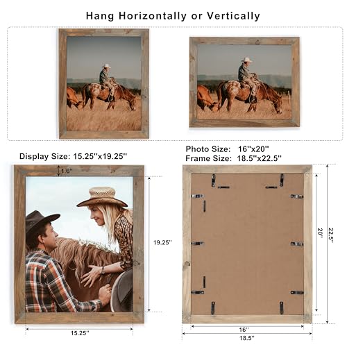 Image of Rustic Picture Frame 16x20, 100% Reclaimed Wood With Tempered Glass, Farmhouse Style Photo Poster 20x16 Distressed & Vintage Looking Wall Decor Gallery Set for Mounting or Table Display