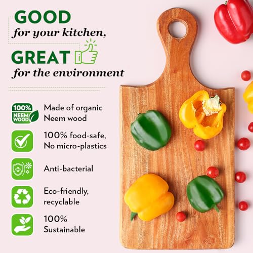 Image of Borosil Dice Organic Neem Wood 17 mm Chopping Board | Eco Friendly, Anti-Microbial | for Chopping, Cutting, Dicing & Serving Vegetable & Fruits | Brown