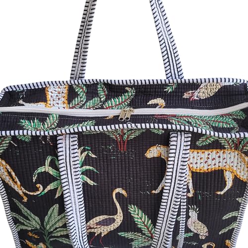 Image of 100% Cotton Jungle Print Shoulder Bag Tote Bag Women Reversible Shopping Bag and Grocery Bags Stylish Travel Bag Gift for Her