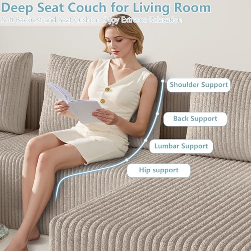 Image of 107 inch Boneless Cloud Couch Sectional Couches Sofa for Living Room