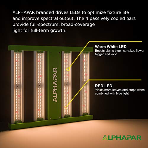 Topogrow-Alphapar Ape600 New Tech Led Full-Spectrum Grow Light Fixture Lamp 4- Strips For Indoor Plant Growing Seedling Veg And Bloom Replace Hps 250W 2'X2' Footprint For 3'X3' Coverage #TOP4