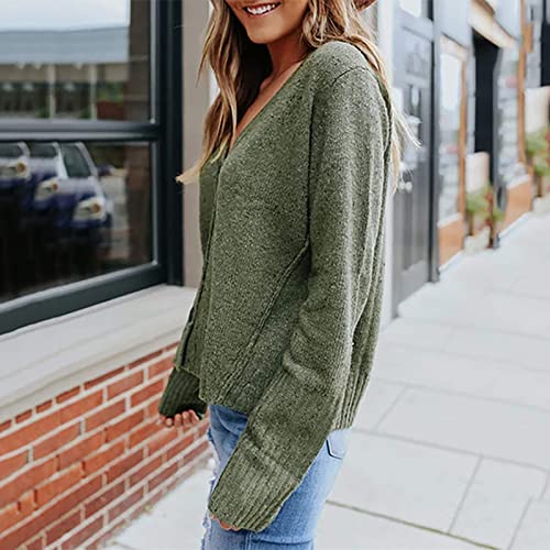 Casaco Cardigan com decote em V de cor sólida de abotoamento único feminino Casaco Cardigan para sai