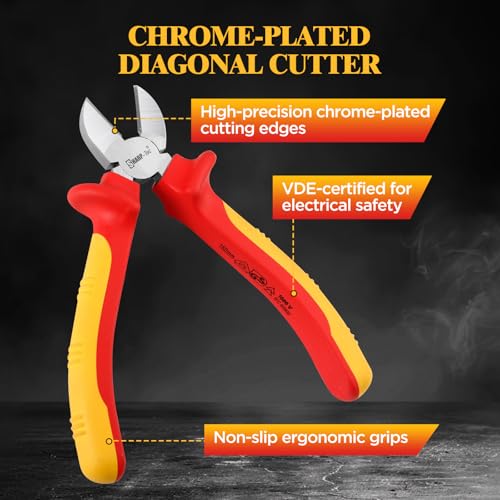 Sharp-tec Diagonal Cutters 160mm Chrome-Plated VDE-Certified, 1000V Insulated Pliers for Electricians, Insulated Handle DIN EN IEC 60900, 6-inch Professional Wire Cutters 4 Sharp-tec Diagonal Cutters 160mm Chrome-Plated VDE-Certified, 1000V Insulated Pliers for Electricians, Insulated Handle DIN EN IEC 60900, 6-inch Professional Wire Cutters - Image 4