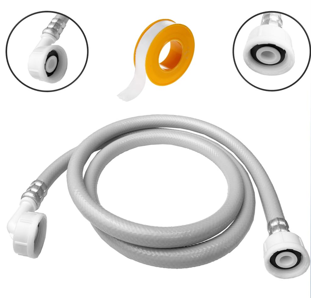 Biella™ Universal Washing Machine Dishwasher Straight End Inlet Pipe And Teflon Tape. (200CM)