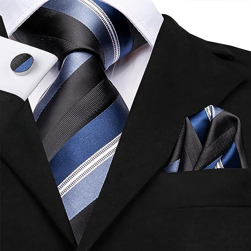 Image of Hi-Tie Men's Silk Ties Formal Woven Classic Necktie Pocket Square Cufflinks Lapel Pin Set Wedding Business