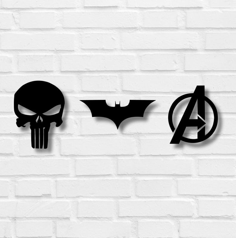 Image of TWIGGY Superhero MDF Wall Decor Set for Home, Office, or Gaming Room, Gift, Anime (pack of 3 | The Dark Knight,Punisher,Avengers)