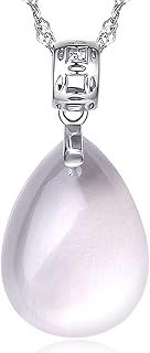 BOOSCA White Clear Quartz Crystal Necklace Healing Stone Pendant with Silver Chain and Sweater Chain