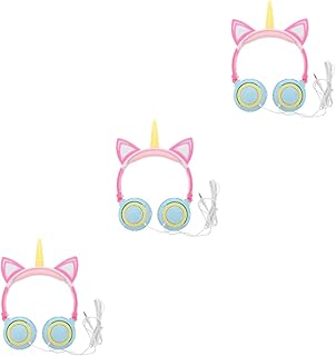 3 Pçs Fones De Ouvido Unicórnio Fones De Ouvido Menina Fones De Ouvido Com Fio Fone De Ouvido Luz LED Fones De Ouvido LED Sobre A Orelha Fone De Ouvido Brilhante Sobre A Orelha