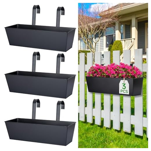 OGIMA 16-Inch Railing Planter Box, 3 Pack Large Hanging Planters for Outdoor Plants with Adjustable Wide Hooks for 2.7'' Railings - Balcony Planters Railing Hanging for Deck, Fence & Patio Decor
