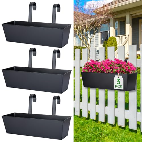 OGIMA 16-Inch Railing Planter Box, 3 Pack Large Hanging...
