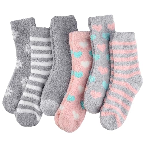 Image of Toes Home Fuzzy Socks for Women, 6 Pairs Cozy Winter Fluffy Slipper Socks | Ultra Soft Thick Warm Fabric, Comfortable Indoor Home Socks, Fluffy Holiday Gifts for Ladies, Ideal for Lounging or Sleeping