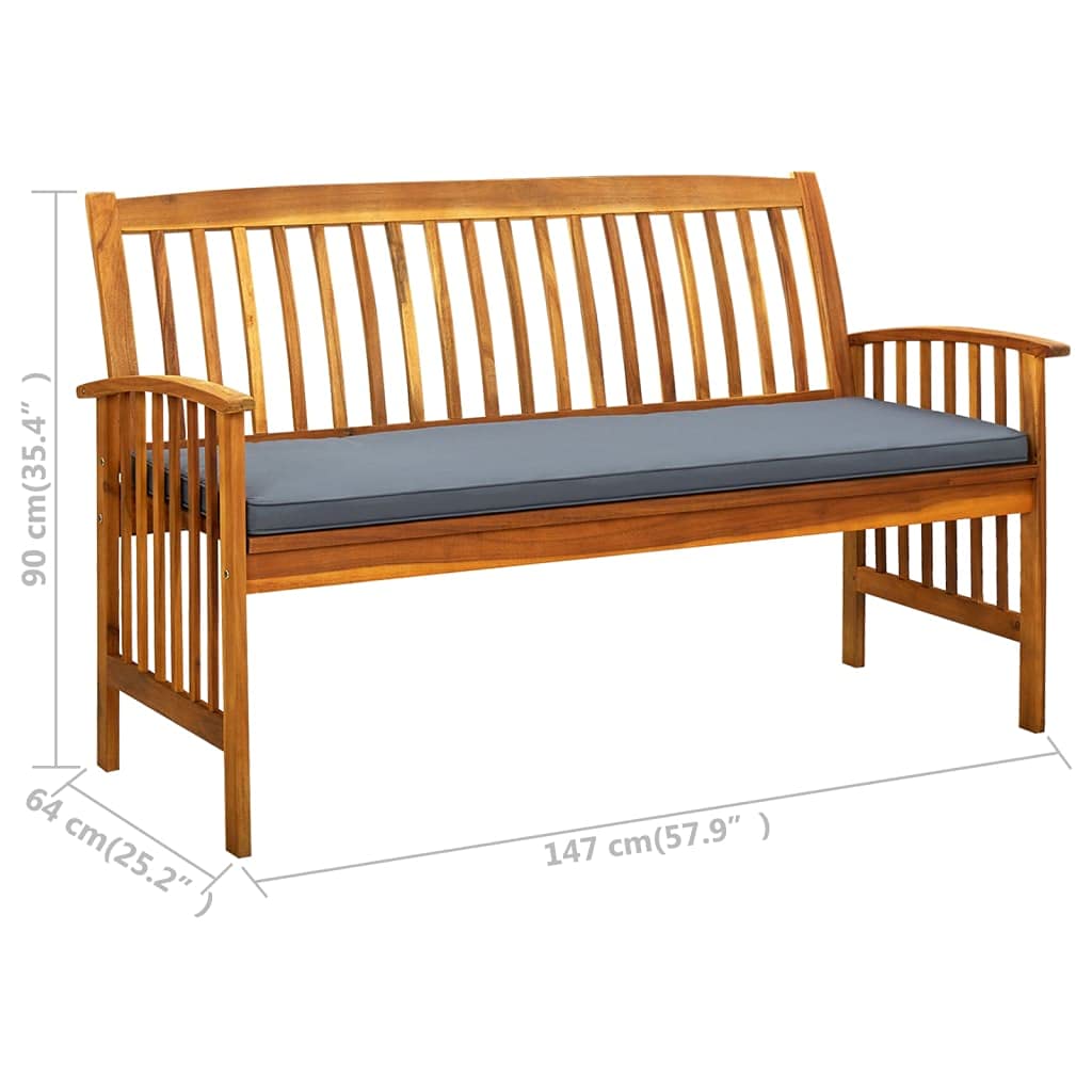 vidaXL Akazienholz Massiv Gartenbank mit Kissen Parkbank Sitzbank Gartenmöbel Bank Holzbank Massivholzbank Terrassenbank Balkonbank 147cm