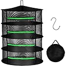 iPower 2ft 4-Layer Hanging Herb Mesh Rack Foldable Drying Net with Zippers Heavy Duty Ring for Hydroponic Plant, 4L, Free Storage Bag and Hook Included