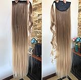 22' Long Straight Ombre Wrap Around Ponytail Clip in Hairpieces 95g (Straight-Light brown to sandy...