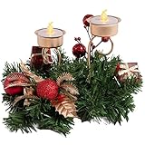 KLASSISCHE ADVENTSDEKO: Adventgesteck zur Weihnachtsdekoration in rot und gold