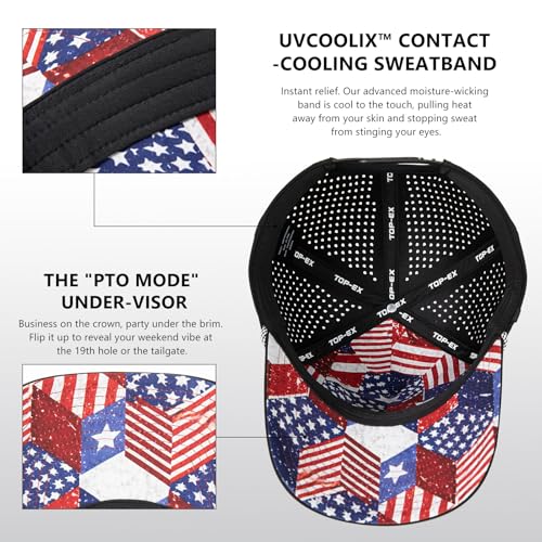 Image of TOP-EX Men's Cooling Golf Hat, Big Heads Tactical USA Flag Waterproof Cap | Tactical American Flag Hat, XXL Large Size, Water & Stain Resistant, UPF50+ UV Protection, Laser Perforated Cooling Sweatband