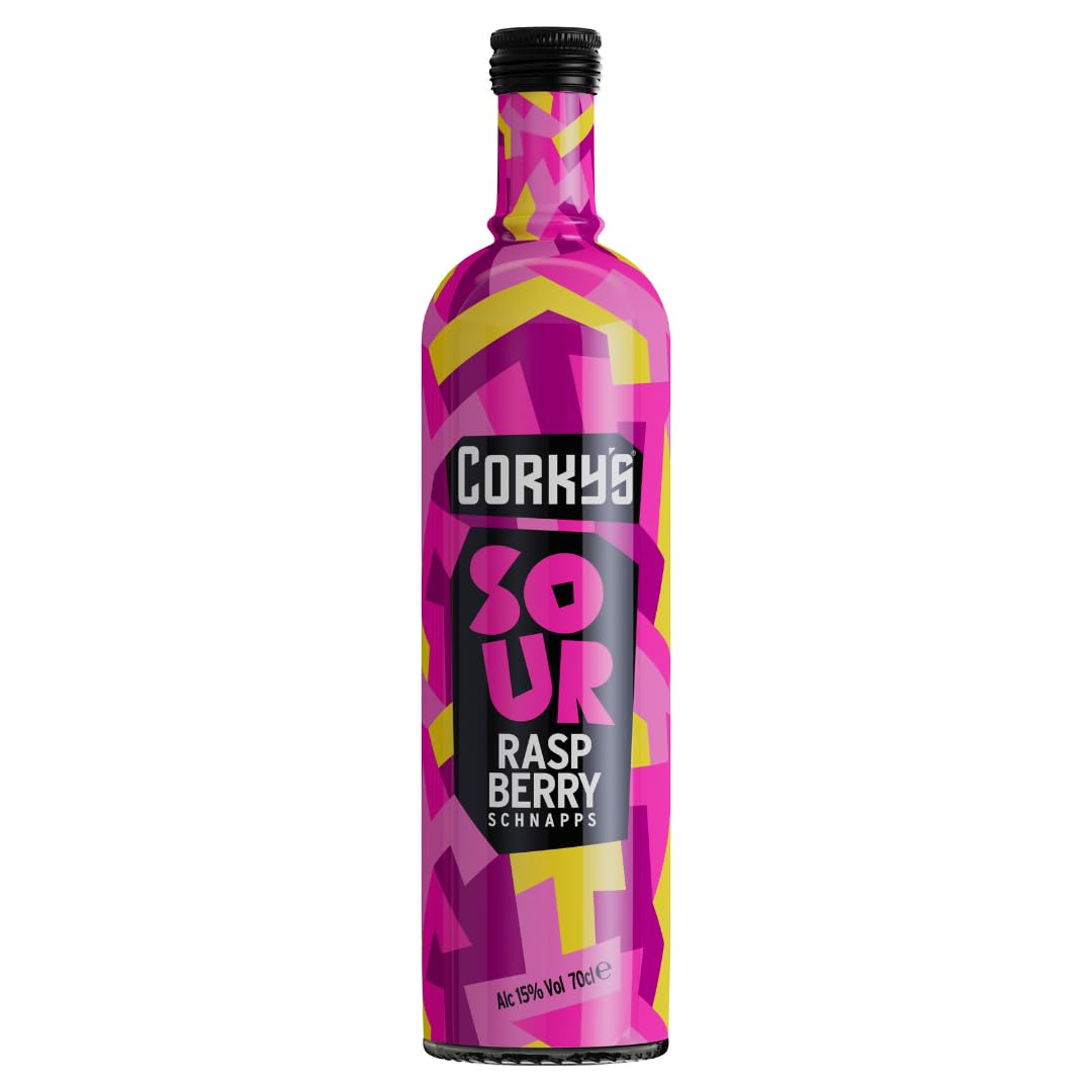 Corky's Sour Raspberry Schnapps 70cl | Shots | 15% ABV | Sour Raspberry Liqueur | Vodka Schnapps | Party Shots, Cocktail Ingredient, Pre Drinks, Alcohol | Spirits | Flavoured Vodka